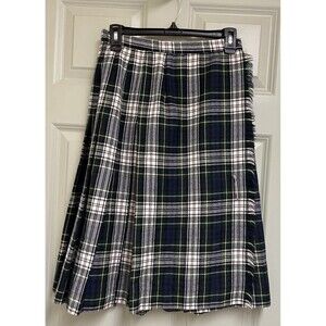 MADISON Wool Wrap Skirt Vintage 8 Blue Green Plaid Tartan Fringe Safety Pin Y2K